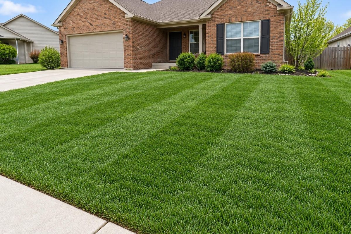 Patchy, weedy lawn, after the work